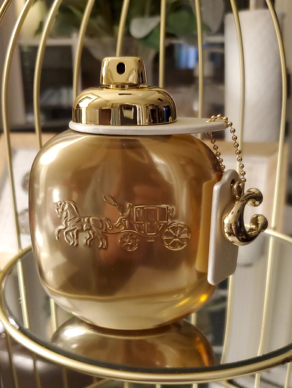Coach Gold Metallic Perfume Bottle with Tag Charm
